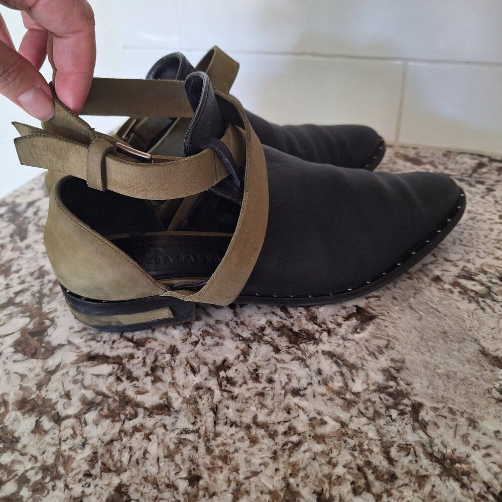 Freda Salvador Ankle Wrap Loafers boots Black Green Size 7 - Picture 2 of 12